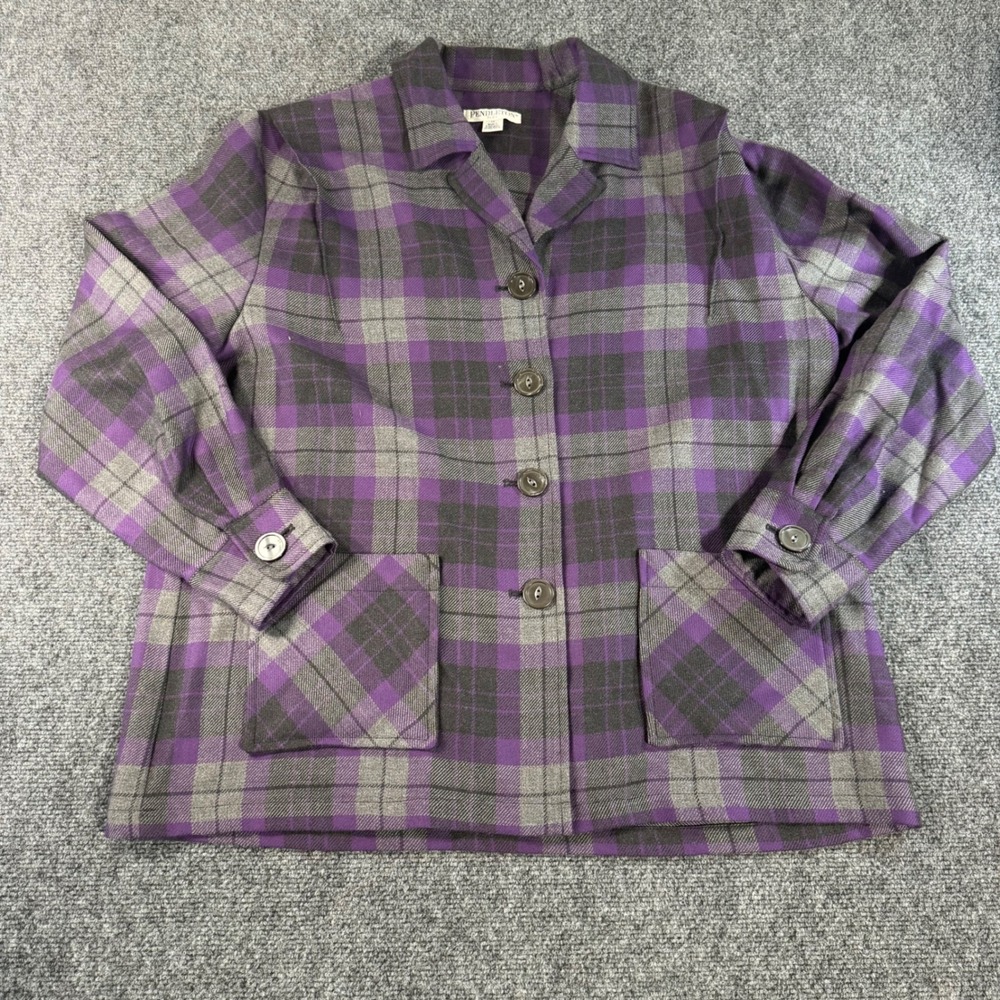 Pendleton Womens 1X Plaid 100% Virgin Wool Button Shirt Jacket Shacket
